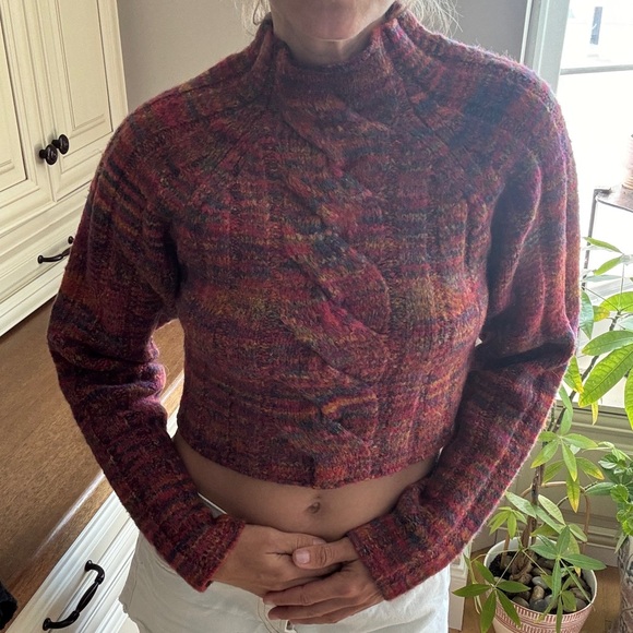 For Love And Lemons Burgundy Multicolor Turtleneck Sweater - Picture 1 of 4